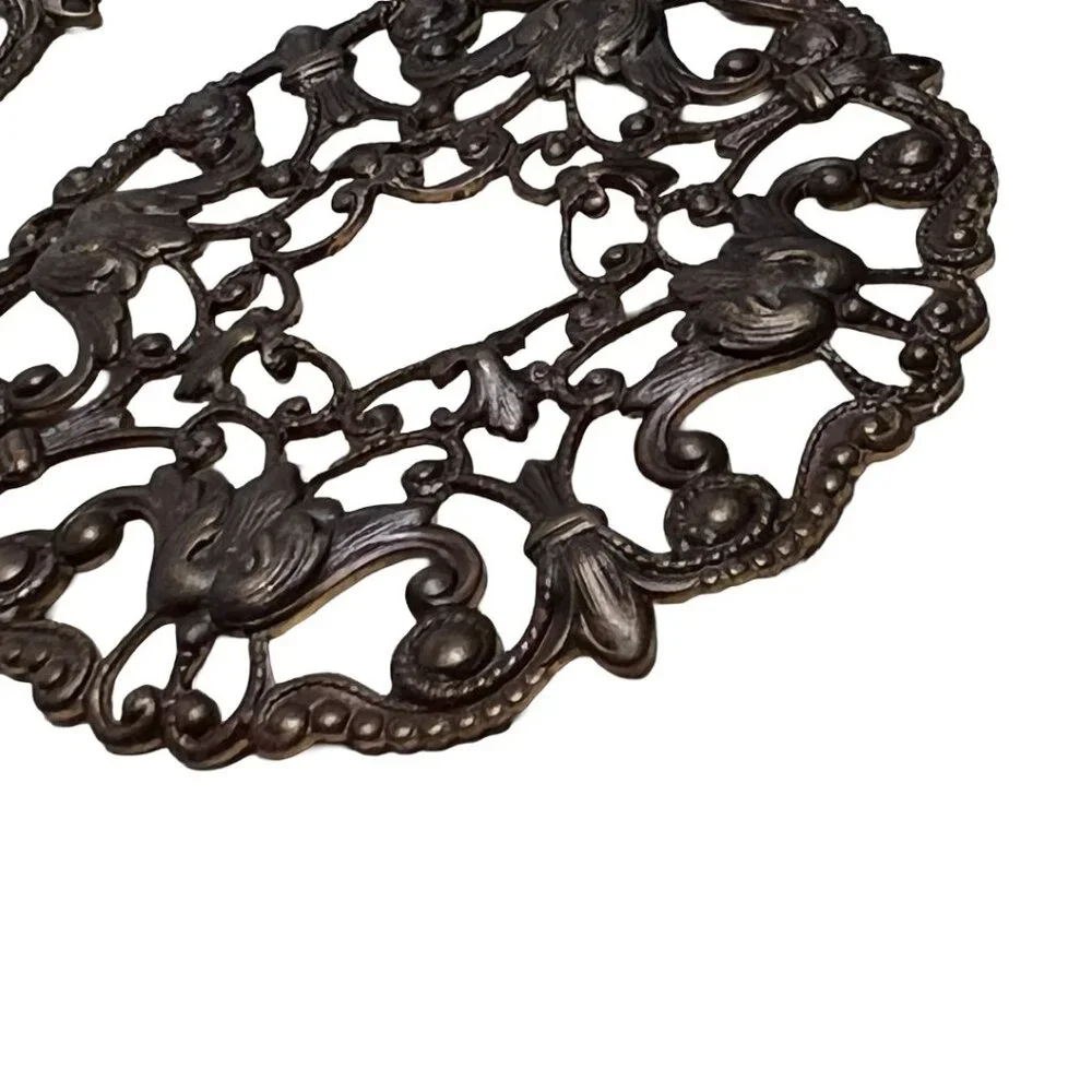 6 Large Filigree Ornate Wreath Pendant Finding Stamping Antique Bronze Tone